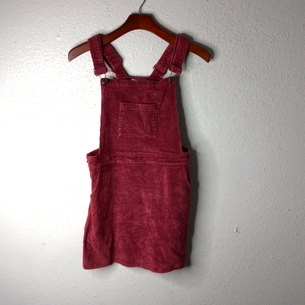 GiddyUp Glamour M Y2K Jumper Overalls Mini Dress in Cranberry Corderoy